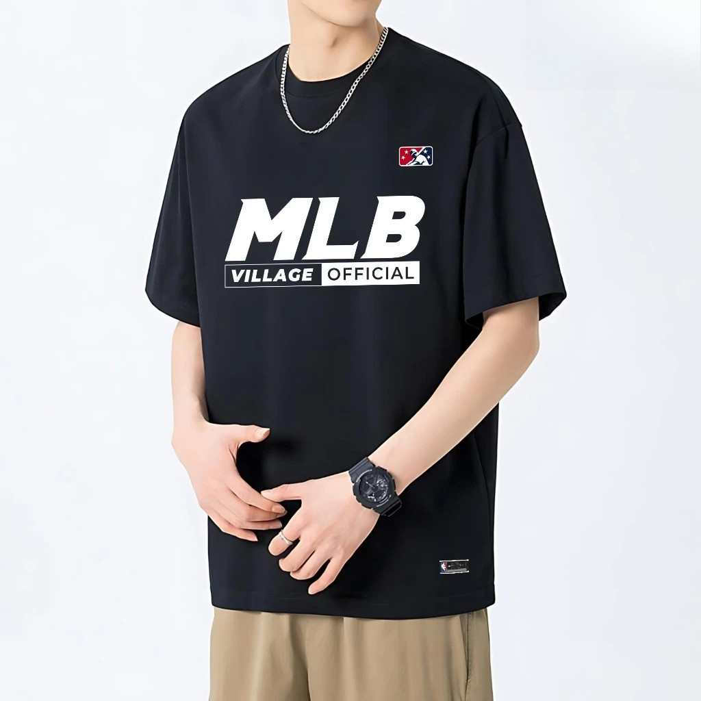 （Giao hàng 24h）Angela Áo Thun Cổ Tròn Tay Lỡ Chất Vải Cotton Thoáng Mát In Hình MLBVILLAGE Trẻ Trung Sành Điệu Mã -43