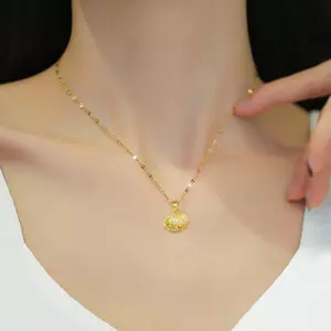 ECK Ngọc Trai Nelace Dành Cho Nữ Đầy Kim Cương Giả Vỏ Titan Mặt Dây Chuyền Nelace Không Mòn Kim Loại Nelace HOT