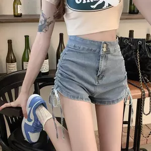 Quần short Denim dây rút cạp cao mùa hè phong cách mỏng Quần chữ a thiết kế Hot Girl