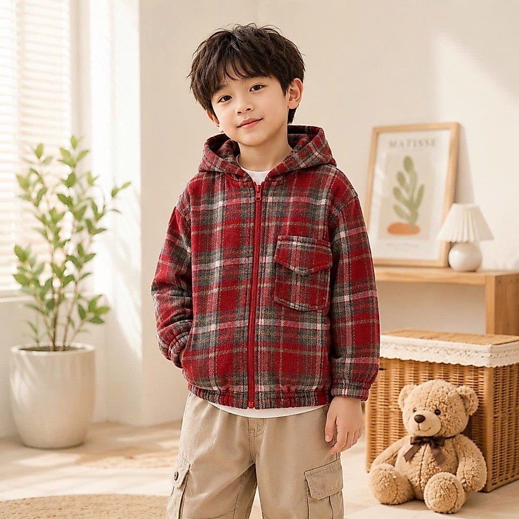 Áo khoác caro kẻ sọc có mũ khóa kéo đa dạng mẫu mã thời trang trẻ trung vải flannel thoáng khí .
