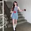 Váy Vest kẻ sọc màu xanh da trời kiểu Pháp Váy không tay kiểu dáng mùa hè