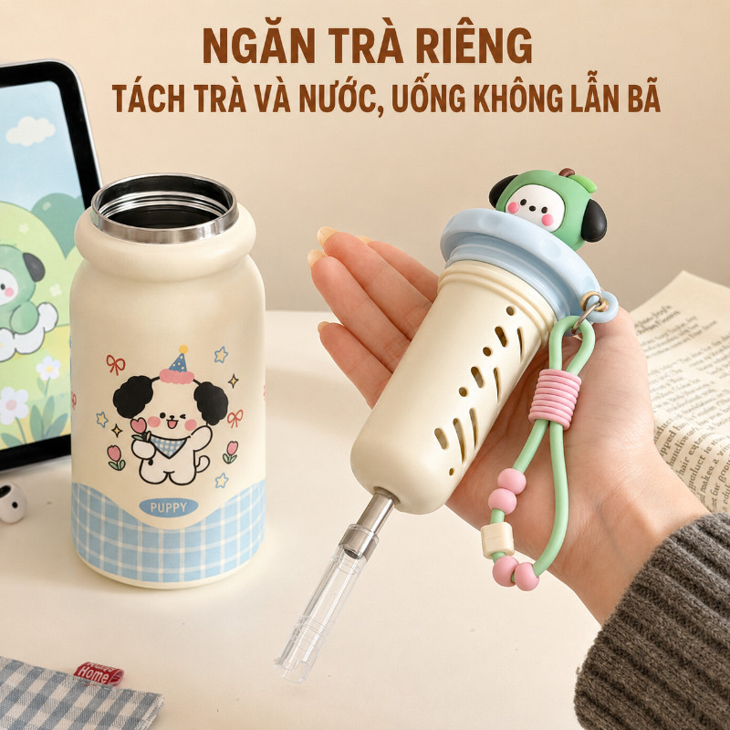 Bình Nước Giữ Nhiệt Táo 500ml Đáng Yêu,Có Ống Hút Và Lọc Dành Cho,Inox 316 An Toàn,Cho Bé đi Học