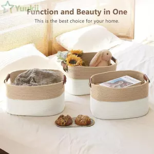 Giỏ đựng đồ giặt YUUKII, Giỏ đựng đồ chơi Giỏ dây Cotton dung tích lớn, Giỏ dây dệt dệt di động có thể gập lại cho kệ giặt