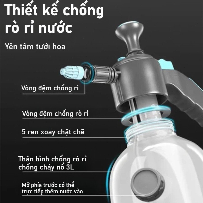bình xịt tưới cây phun áp lực đầu xoay linh hoạt nhựa pp tưới lan sân vườn ban công 3 lít