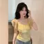 Áo thun ngắn tay ren hoa sen kiểu Pháp mùa hè Slim-Fit Top một vai