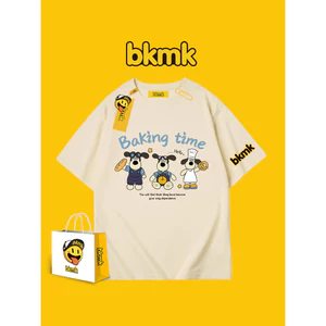 Bkmk mới nam thiết kế hợp thời trang áo thun chó in hình dáng rộng mùa hè 200GSM mềm mại chất lượng cao tay ngắn giản dị cotton nguyên chất hàng đầu 0609