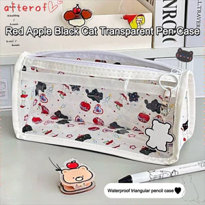 Bút Chì AFTEROF, Túi Đựng Bút Dung Tích Lớn Trong Suốt, Hoạt Hình Mèo Tulip Dễ Thương Nơ Sinh Viên Văn Phòng Phẩm Tổ Chức Đồ Dùng Học Tập