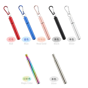 Ống hút có thể thu vào Hàng có sẵn Thương mại điện tử Ống nhôm bằng thép không gỉ 304 Bộ ống hút có thể gập lại ZUOC