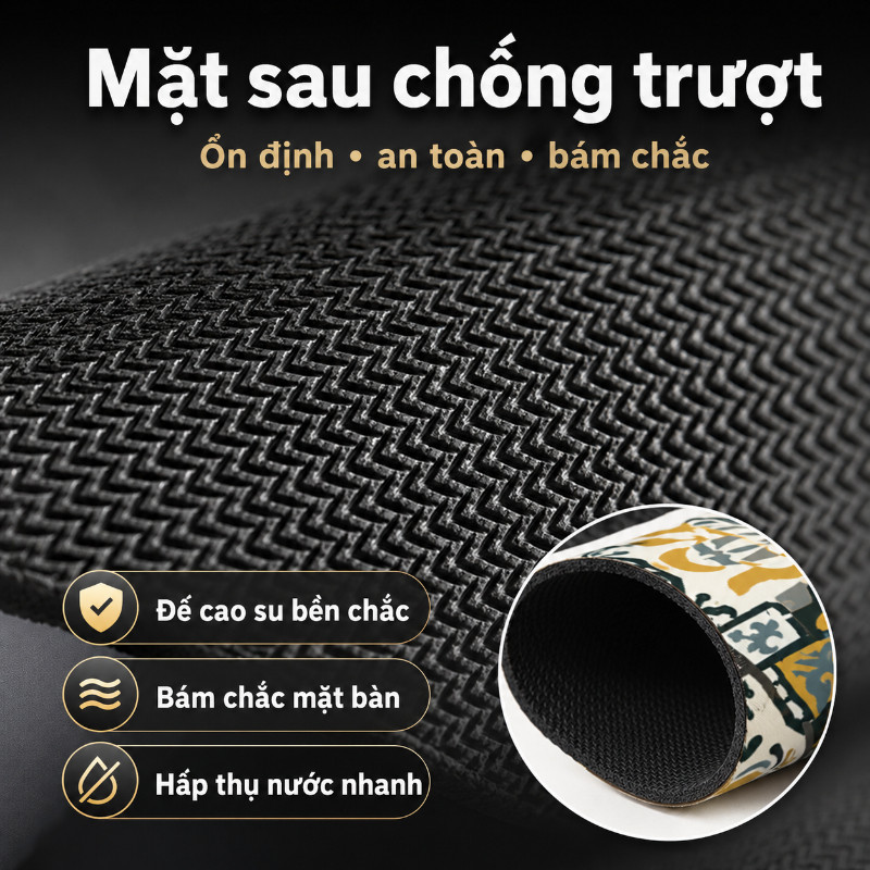 Thảm Thấm Hút Nước Nhanh Khô – Lót Ly, Lót Bàn Ăn Chống Trượt Chất Liệu Da Nappa Đế Cao Su Cho Nhà Bếp