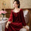 Phụ Nữ Mùa Đông Nhung Đỏ Ren Công Chúa Bộ Đồ Ngủ Váy Ngủ Nữ Cổ Chữ V Váy Ngủ Đồ Ngủ