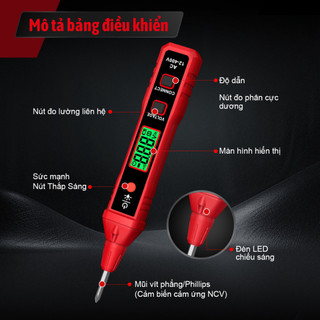 D (Bảo Hàng 1 Năm)HABOTEST HT91A Bút kiểm tra điện áp NCV AC 12 ~ 400V có màn hình LCD đèn nền dành cho dây điện