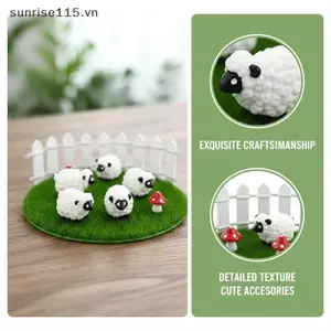 Nhà búp bê SRVN Tượng nhỏ cừu 1 bộ Mô hình trang trại cừu nhỏ thực tế với hàng rào thu nhỏ để trang trí nhà trang trại.