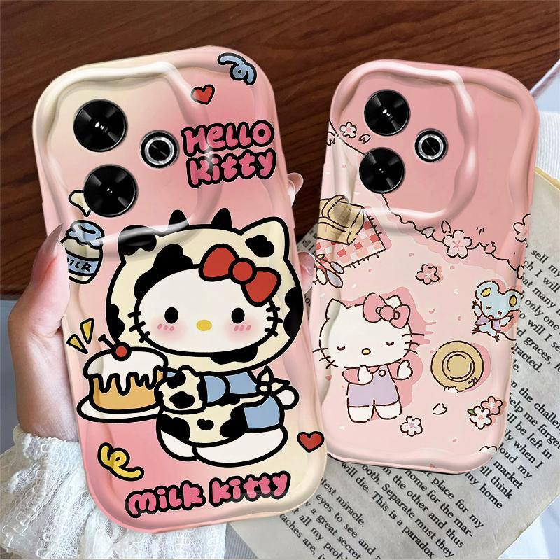 Thích Hợp Cho Redmi 13 12 POCO M6 4G 3D Sóng Mềm TPU Hoạt Hình Kitty Nữ Vỏ Điện Thoại Chống Sốc