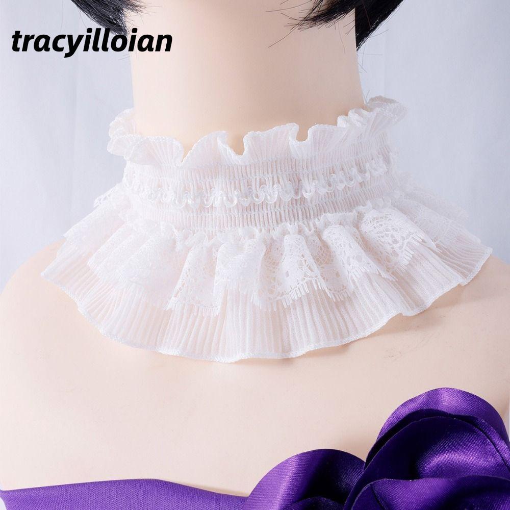 Cổ áo giả TRACEILLOIAN, Cổ cao cổ có thể tháo rời cạnh xù, Khăn choàng vai mây trắng đen thu đông