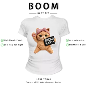 BOOM Áo Baby Tee Nữ Cotton Ôm Body-Áo Thun Ngắn Tay Y2K In Hình PhongCách Mùa Hè, Cổ Tròn Hàng Đầucách hàn quốc phong236