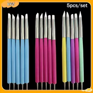 VFZ 5 Cái 2 Chiều Móng Tay Nghệ Thuật Acrylic Điểm Silicon Hoa Bút Móng Tay Thép Không Gỉ Chấm Dụng Cụ Đá Cẩm Thạch Tranh Bút Louislifecool