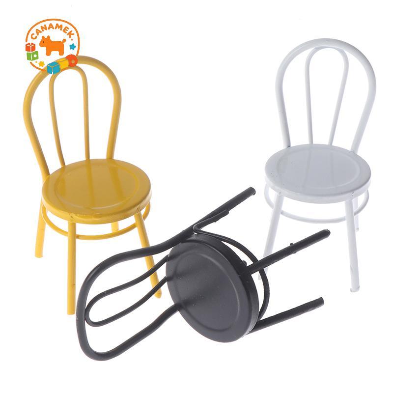 CANAMEK 1 / 12 Nhà Búp Bê Nội Thất Thu Nhỏ Ghế Kim Loại Nhà Búp Bê Phụ Kiện CSF