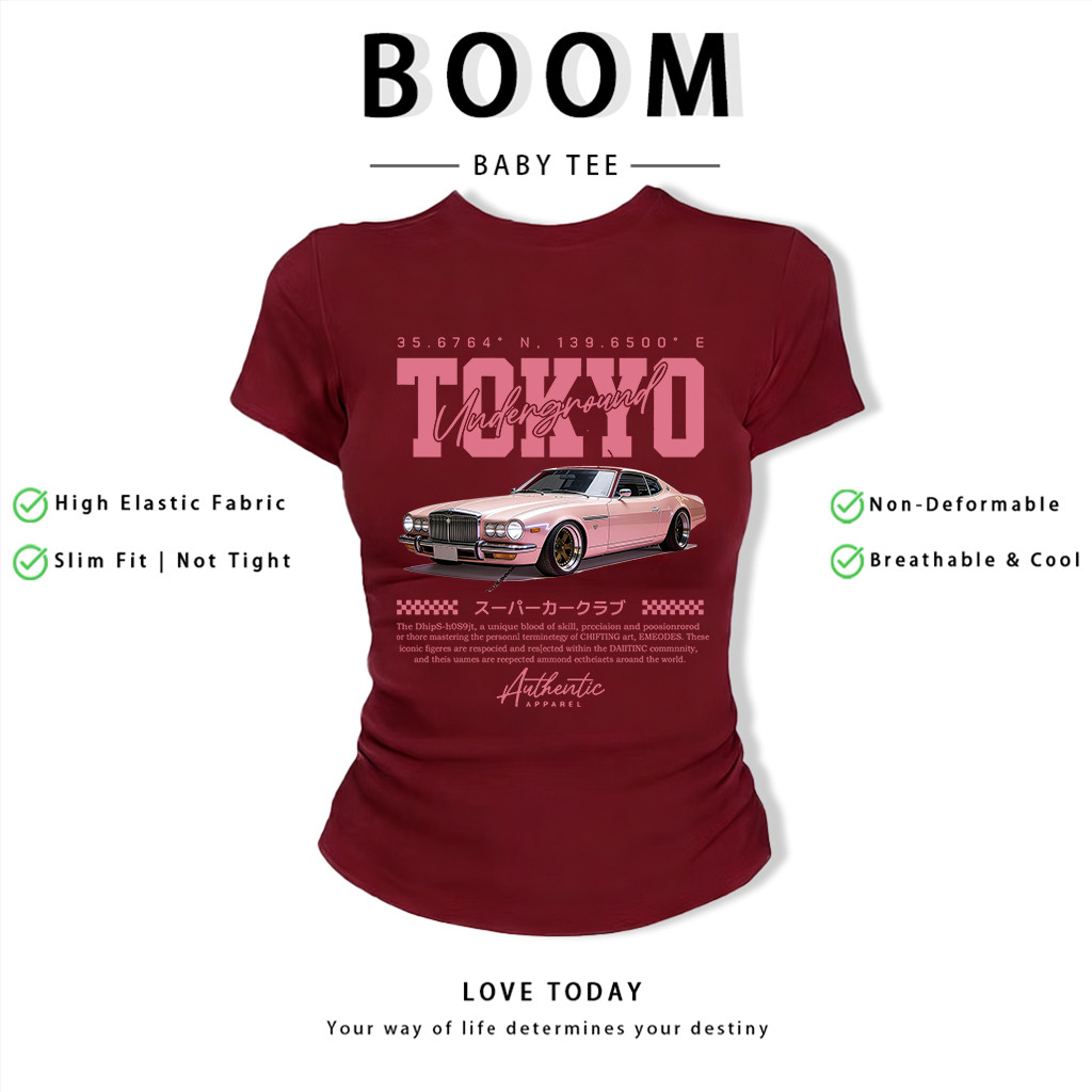 BOOM Áo Baby Tee Nữ Cotton Ôm Body-Áo Thun Ngắn Tay Y2K In Hình PhongCách Mùa Hè, Cổ Tròn Hàng Đầucách hàn quốc phongC91