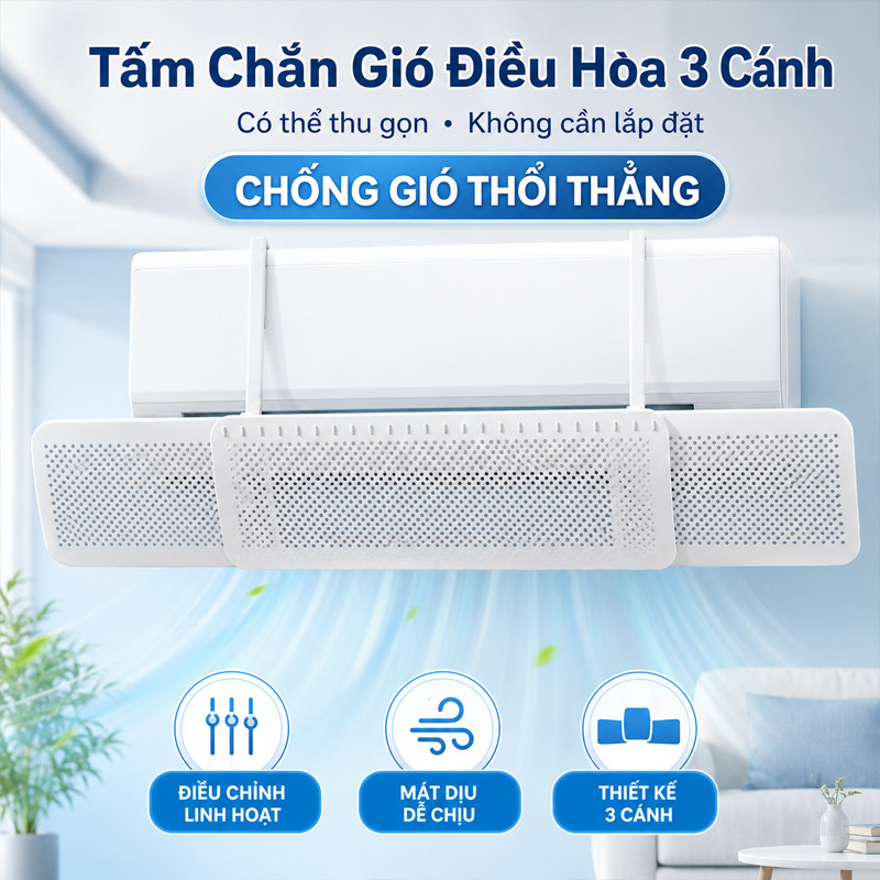 Ba cánh có thể thu vào điều hòa không khí tấm chắn gió mà không cần cài đặt,Chống Gió Thổi Thẳng