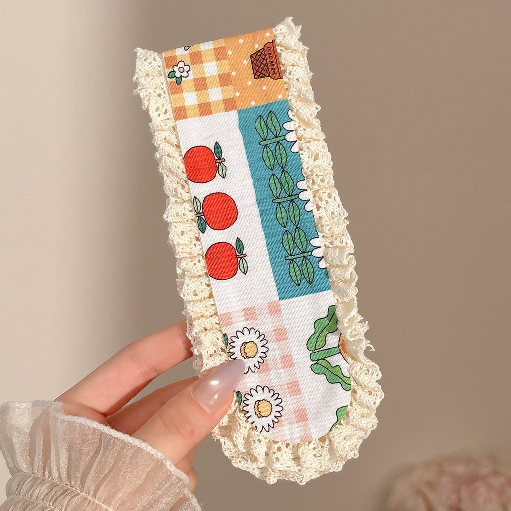 Băng đô Velcro in họa tiết kẻ sọc hoạt hình, Băng đô có thể điều chỉnh viền ren, Phụ kiện tóc chống trượt để rửa mặt, trang điểm, mặc hàng ngày cho nữ