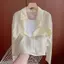 Mùa hè Phong cách phương Tây giảm tuổi cổ áo POLO dài tay sọc xanh Áo khoác nữ