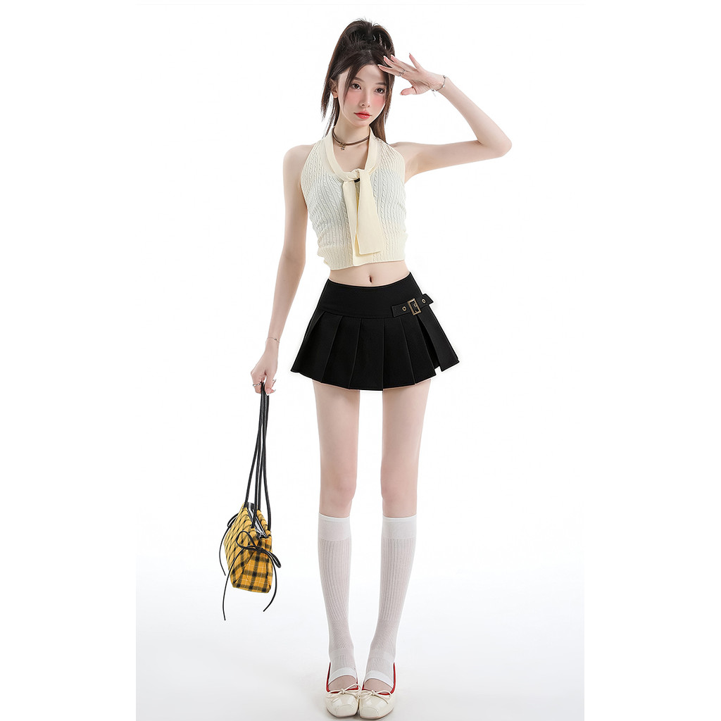 SUXI Váy ngắn xếp ly thông thường màu trơn mềm mại dành cho nữ mùa hè mới 260522
