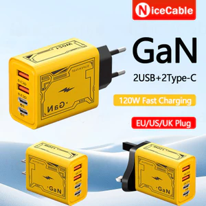 GaN 4-IN-1 2USB + Type C Cắm Sạc Điện Thoại 120W Sạc Siêu Nhanh Sạc Điện Thoại Di Động QC3.0 EU / US / UK Cắm Sạc Cho IOS Android