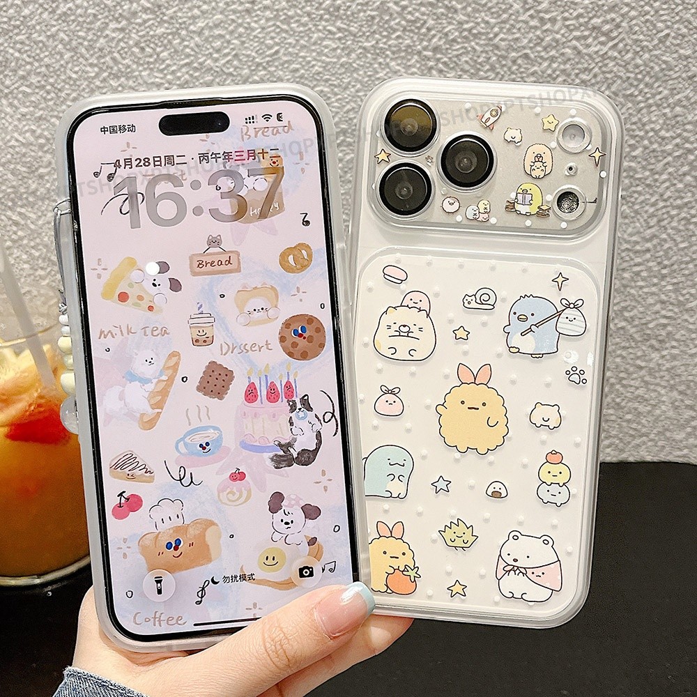 Ốp điện thoại Acrylic mờ chuỗi động vật hoạt hình 2 trong 1 cho iPhone 17 Pro Max 16 15 14 Vỏ bảo vệ chống sốc