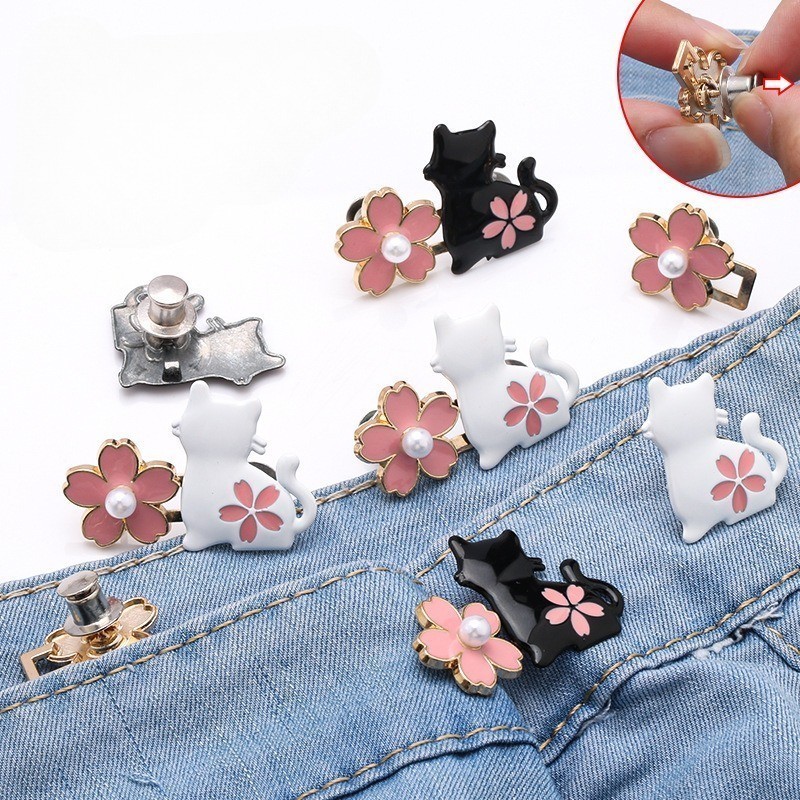 2 Cái/bộ Mèo Và Sakura Thắt Lưng Liền Mạch Holeless Quần Jean Dây Thắt Lưng Nút Điều Chỉnh