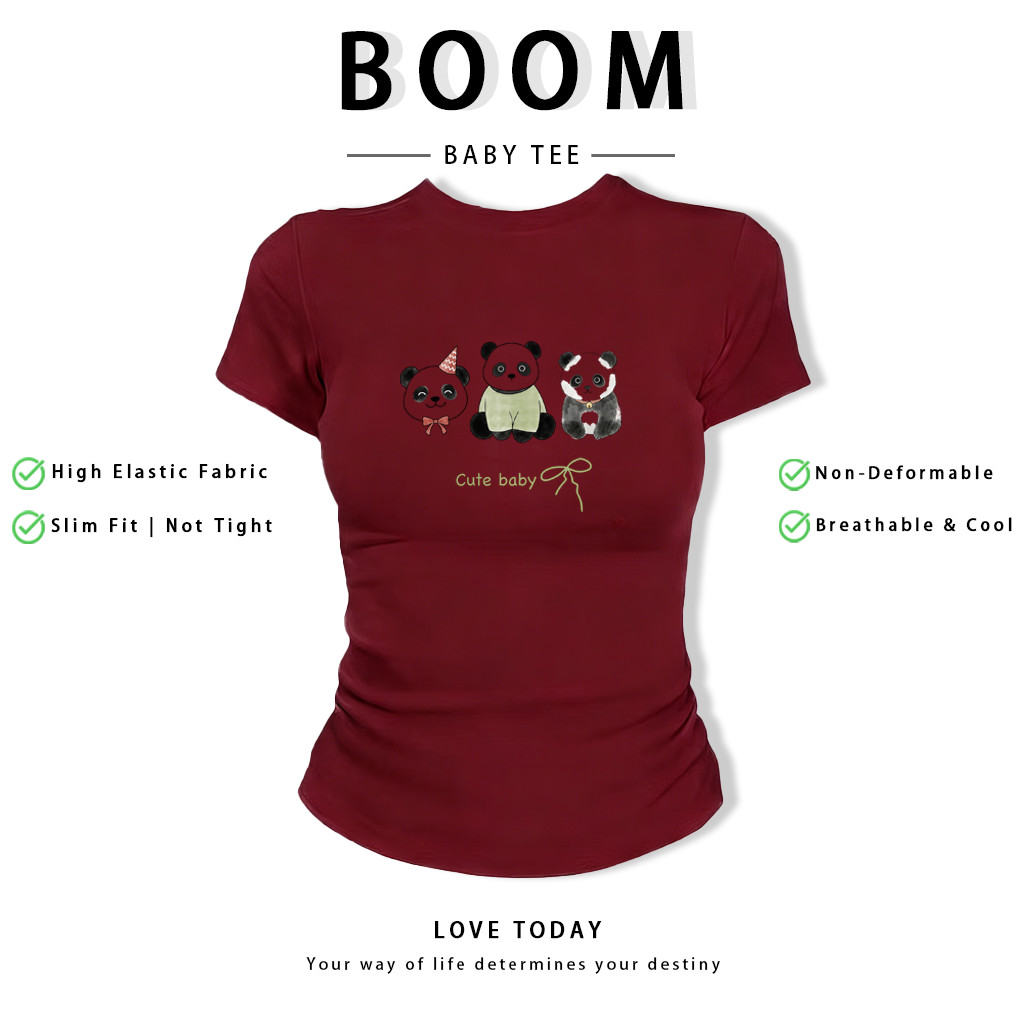 BOOM Áo Baby Tee Nữ Cotton Ôm Body-Áo Thun Ngắn Tay Y2K In Hình PhongCách Mùa Hè, Cổ Tròn Hàng Đầucách hàn quốc phongV93