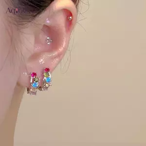 AqToCna 1 Cặp Thời Trang Hàn Quốc Vintage Nhiều Màu Sắc Kim Cương Giả Vòng Bông Tai Nữ Thẩm Mỹ Trang Sức Sang Trọng Tiệc Cưới Phụ Kiện AqToCna