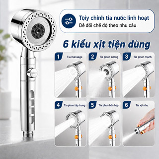 Vòi sen tăng áp inox 304 lọc nước cầm tay 3 chế độ phun nóng lạnh chống cặn dễ lắp sáng bóng