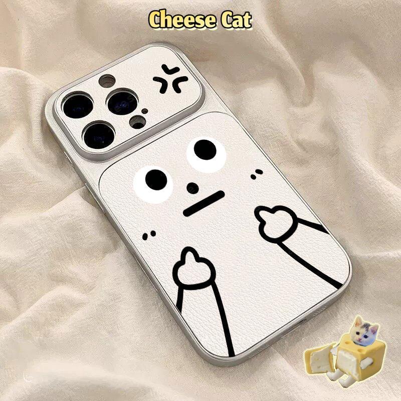 Ốp điện thoại da màu trắng đơn giản biểu cảm tức giận cho iPhone 17 Pro Max 15 16 13 12 11 Pro Xs XR