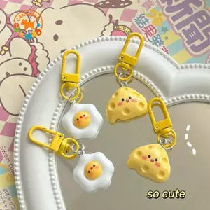 CANAMEK Dễ Thương Trứng Săn Trộm Mặt Dây Chuyền Phô Mai Ngộ nghĩnh Móc Khóa Hoạt Hình Kawaii Mô Phỏng Thực Phẩm Móc Chìa Khóa Đồ Chơi Trẻ Em Quà Tặng Khuyến Mãi CSF