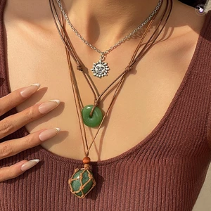 Vòng cổ đính cườm Boho có mặt dây chuyền - Trang sức cổ điển có thể điều chỉnh dành cho nữ
