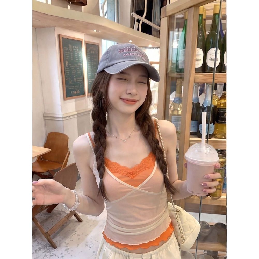Milyfashion Dopamine Pure Desire Ren Khâu Sling Giả Hai Mảnh Slim-Fit Ngắn Top Sling Thoáng Khí WZF