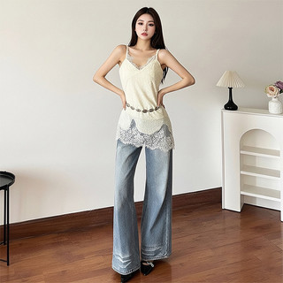 Áo camisole nữ kiểu Pháp thanh lịch, dài đến đầu gối, viền ren.