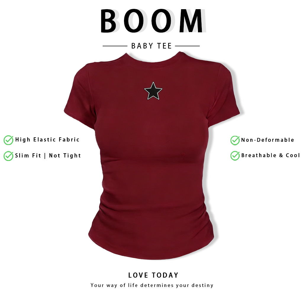 BOOM Áo Baby Tee Nữ Cotton Ôm Body-Áo Thun Ngắn Tay Y2K In Hình PhongCách Mùa Hè, Cổ Tròn Hàng Đầucách hàn quốc phongX44