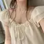 Tính khí ngọt ngào Xù cổ phẳng nhỏ tay bay Voan Top Nữ Mùa hè Tính khí thời trang Slimer Look All-Match