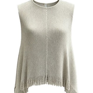 Áo Vest không tay xếp ly Miyake cổ tròn có viền thường ngày