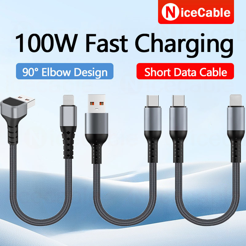 100W Cáp Dữ Liệu Sạc Siêu Nhanh Nylon Bện Stereo Khuỷu Tay USB / Loại C Sạc Điện Thoại Cáp Dữ Liệu Ngắn Cho Điện Thoại Power Bank