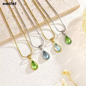 Vòng cổ giọt nước SMILE, Vòng cổ giọt nước bằng thép titan mạ vàng, Vòng cổ mặt dây chuyền đánh bóng thời trang Trang sức nữ