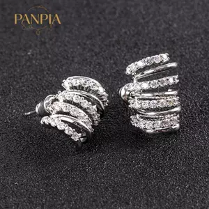 PNPIA- 1 Đôi Bông Tai Cong zircon Đồng Kẻ Sọc Màu Bạc Móng Vuốt Bông Tai Tinh Tế Nữ Cong Cao Cấp Bông Tai Trang Sức Thời Trang Cho Nữ Bé Gái
