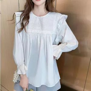 Mùa Xuân Thu Phong Cách Hàn Quốc Nấm Cạnh Áo Sơ Mi Rời Phong Cách Cho Bé Tươi Retro Phong Cách Hàng Ngày Mỏng Hơn Nhìn Tất Cả Trận Đấu Áo Sơ Mi