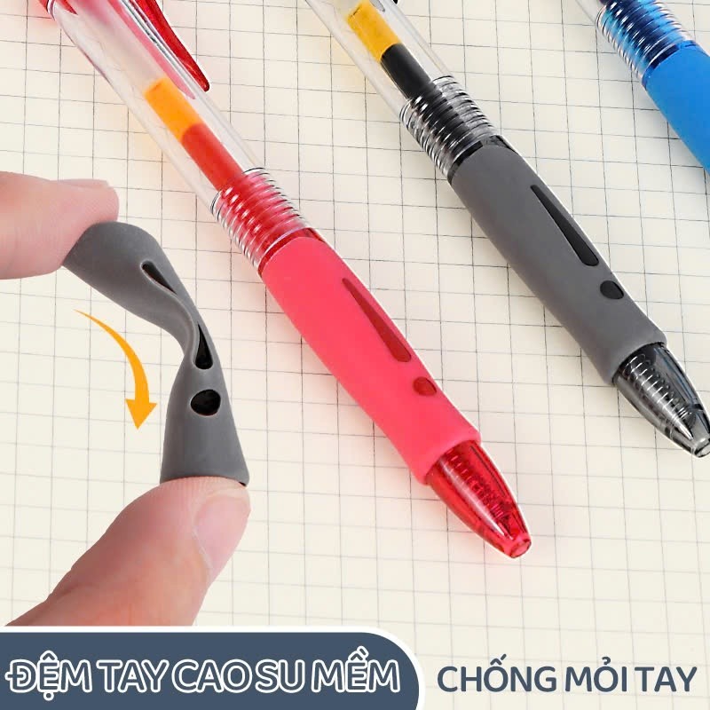 Học Tập Văn Phòng Combo 30 Bút Bi Bấm Đệm Cao Su, Mực Nước Đen Xanh Đỏ Nét Đều, Khô Nhanh Chống Nhòe