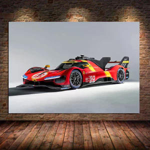 Supercar Le Mans Đỏ 499P Tranh Canvas Treo Tường Thể Thao In Xe Áp Phích Cho Gia Đình Phòng Khách Câu Lạc Bộ