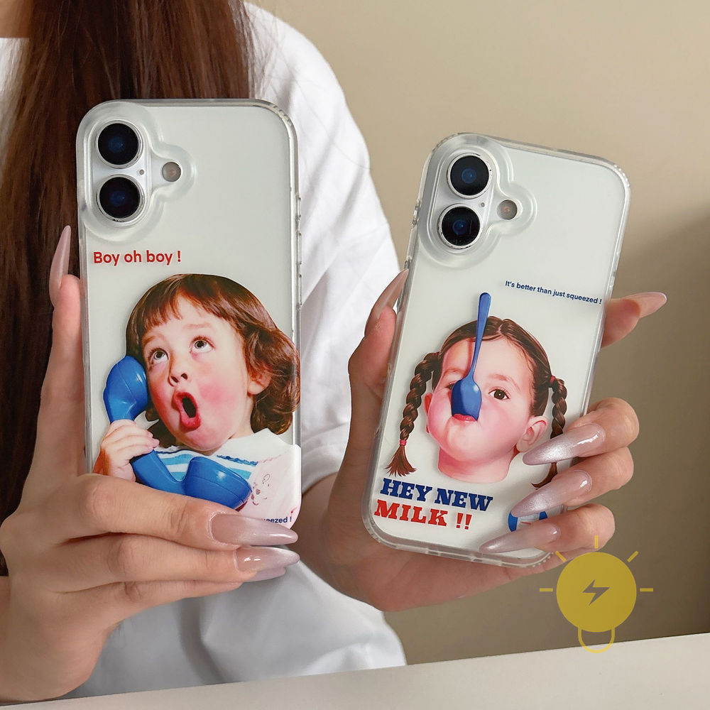 Phone Case For iPhone 17 Pro Max 16 15 TPU Girl Telephone Spoon Aesthetic Korean Cute