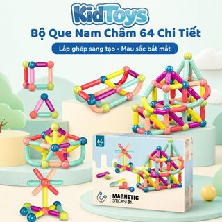 Bộ xếp hình nam châm KidToys 64 chi tiết - Ghép mô hình sáng tạo bé vui học tư duy
