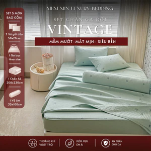 Set chăn ga gối Tặng kèm vỏ ôm chần dày dặn Memminbedding Luxury chất liệu đũi siêu mềm mát