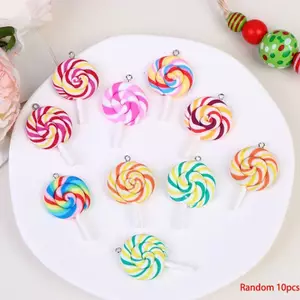 PNPIA- 10 Cái Màu Ngẫu Nhiên Đất Sét Mềm Mô Phỏng Lollipop Quyến Rũ Mặt Dây Chuyền Dành Cho Nữ Bé Gái DIY Nelace Bông Tai Phụ Kiện Trang Sức